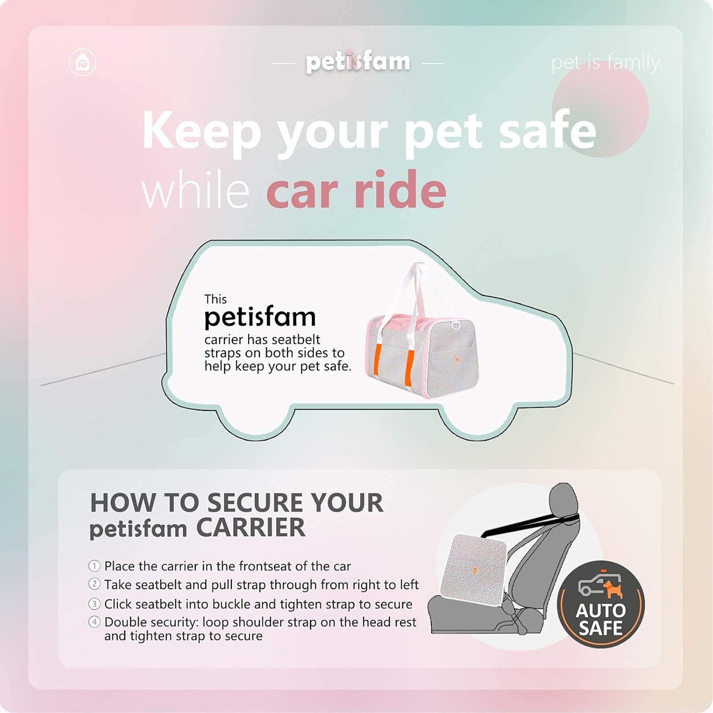 petisfam Soft Cute Travel Pet Carrier Bag for Medium Cats, Kitty and Puppy, Fantasy Pink, M