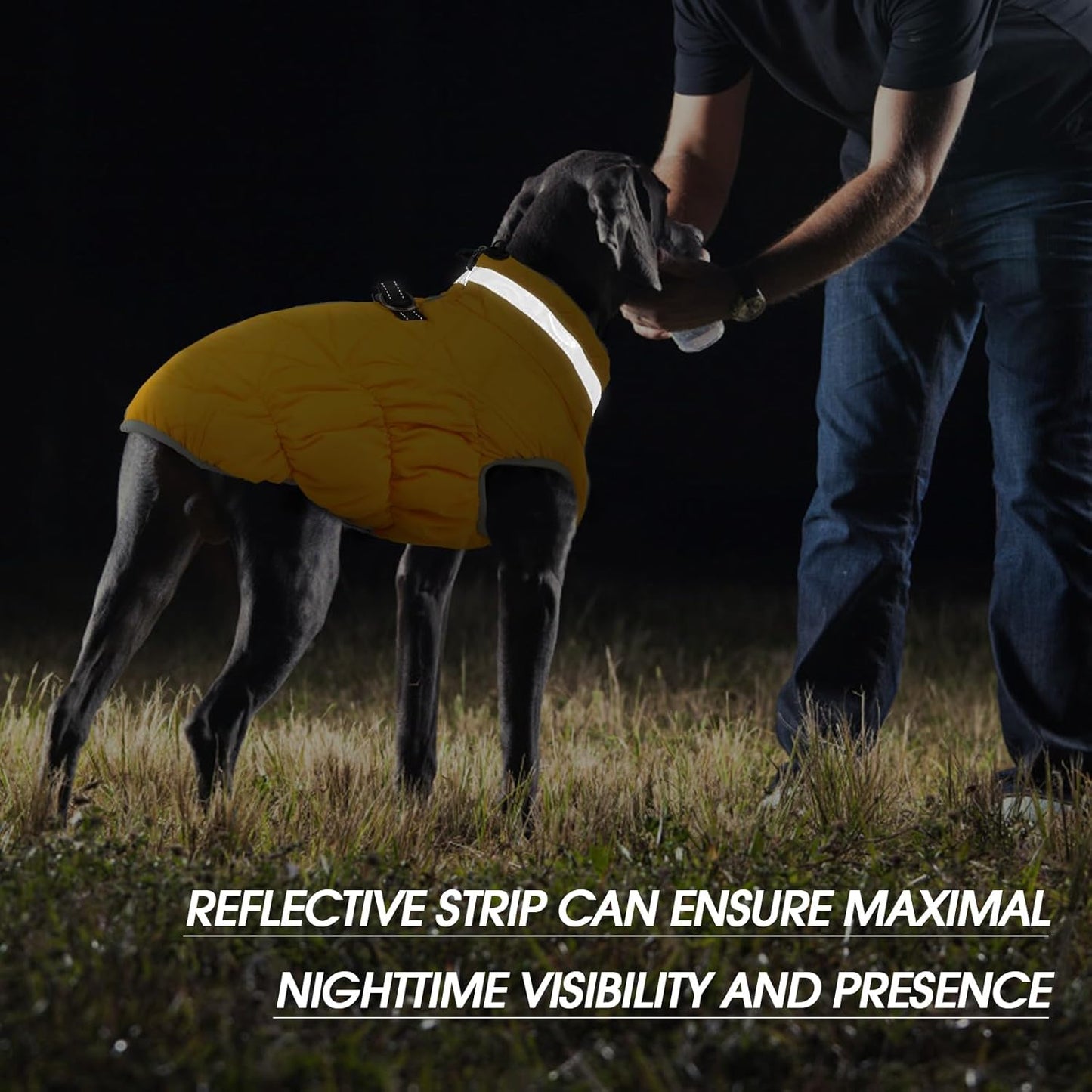 FUAMEY Dog Coat for Large Dogs,Waterproof Dog Winter Jacket with Harness Built in Puppy Cold Weather Coats Reflective Pet Vest with Zipper Warm Fleece Dogs Snowsuit Windproof Yellow 3XL