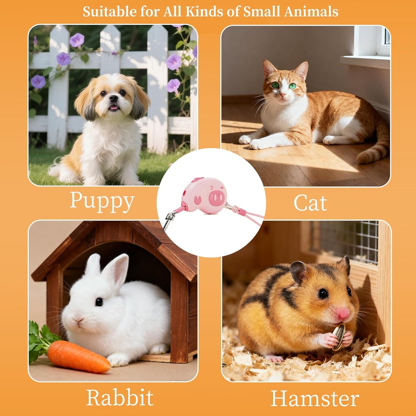 Pink Pig Design Retractable Puppy Leash - Lightweight 100g for Small Dogs, Cats, Rabbit ,Hamster , 2.2m Rope, 50kg Pull, Capacity with Wrist Strap