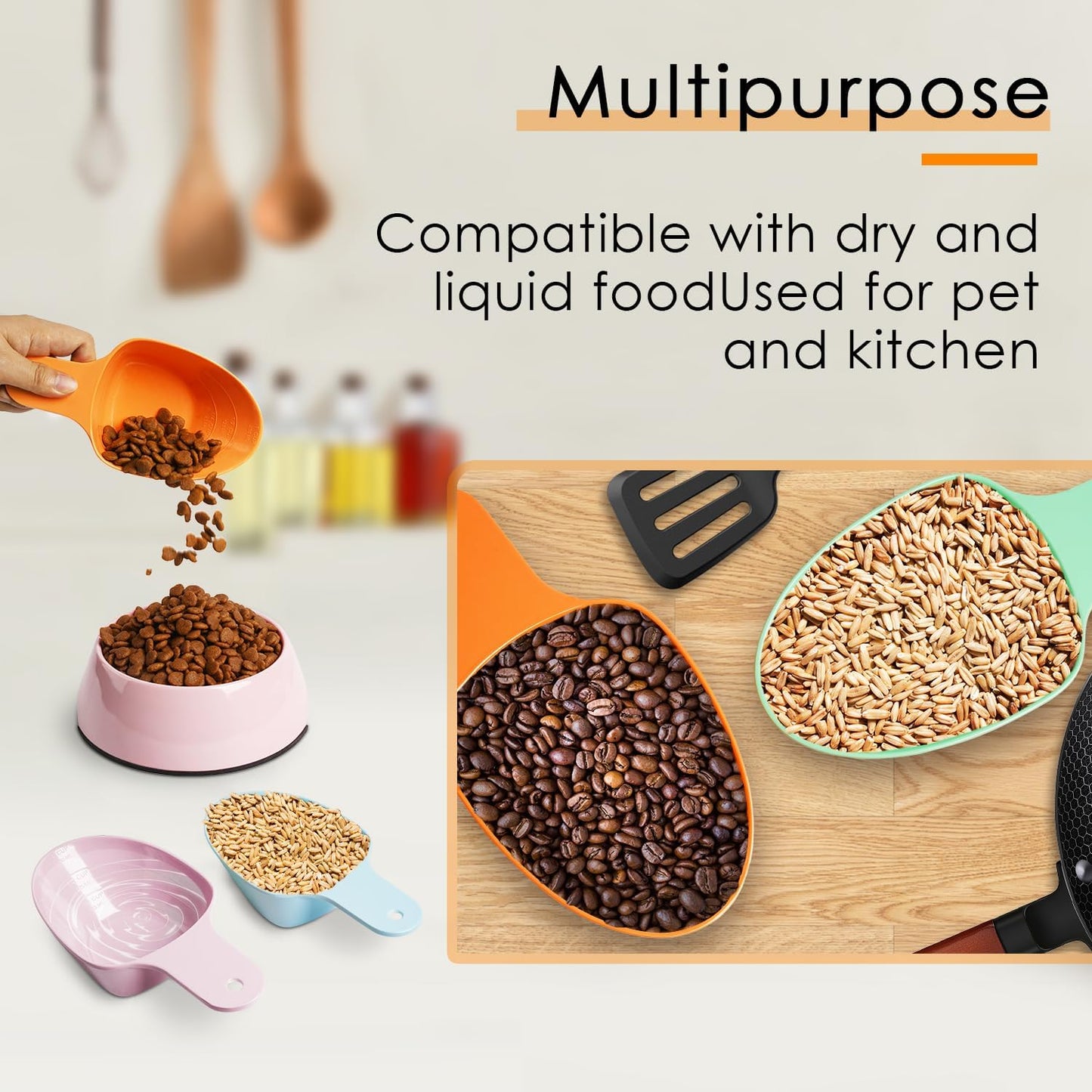 Dog Food Scoop-Melamine Pet Food Measuring Cup - 1 Cup 1/2 Cup 1/4 Cup Dog Cat Bird and Rabbit Food Feeding Scoop Dishwasher Safe - Orange