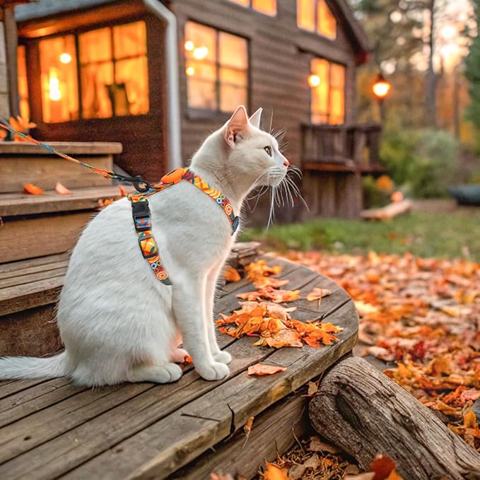 SCENEREAL Cat Harness and Leash Set Escape Proof with Airtag Holder, Adjustable Kitten Big Cats Vest Harness for Walking Outdoor Indoor, Spring Summer Holiday Strip for Cats Boys Girls
