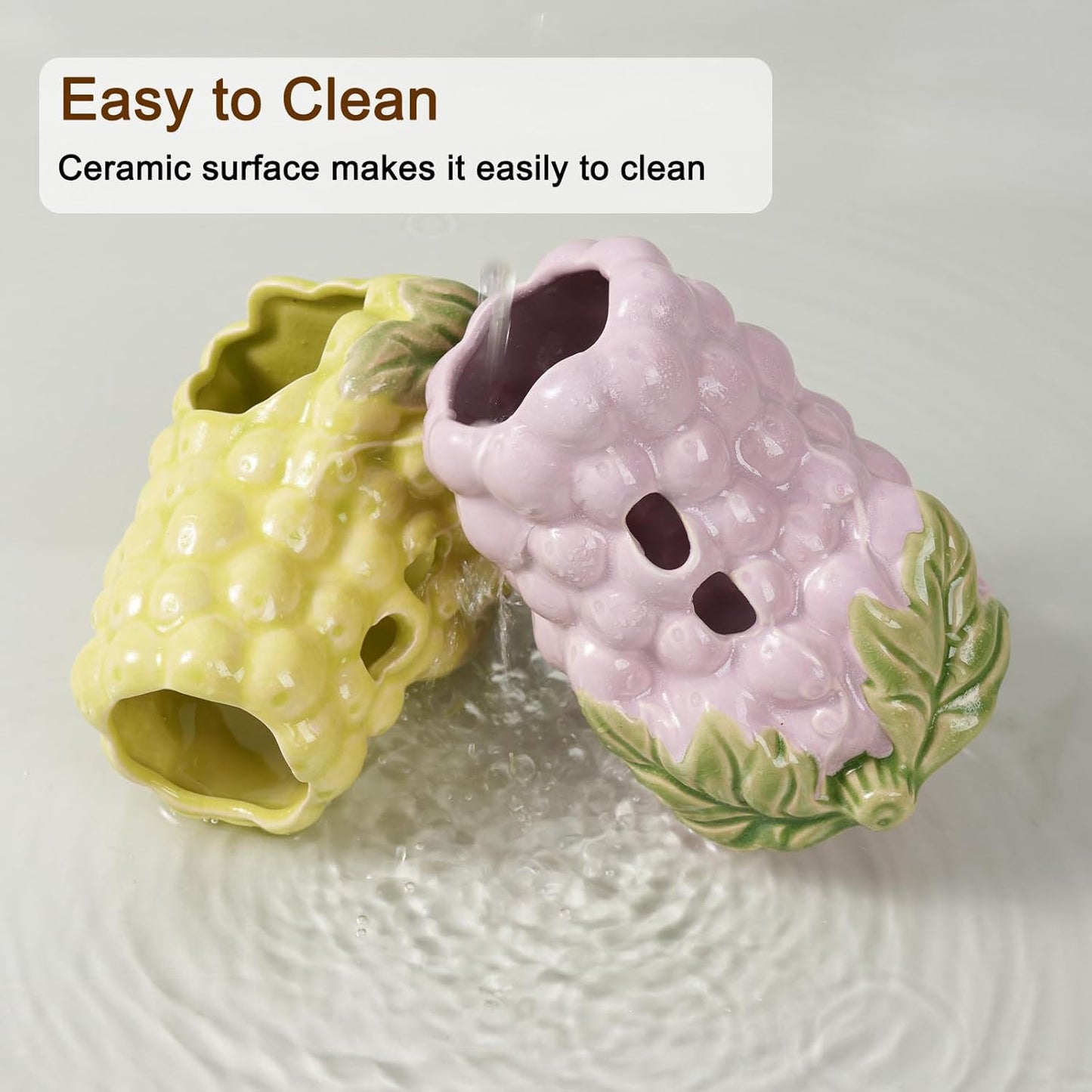 Hamster Water Bottle, Grape Ceramic Hamster Water Dispenser for Glass Tank,125ML Water Bottle Holder with 2 No Drip Caps for Syrian Mice,Gerbil