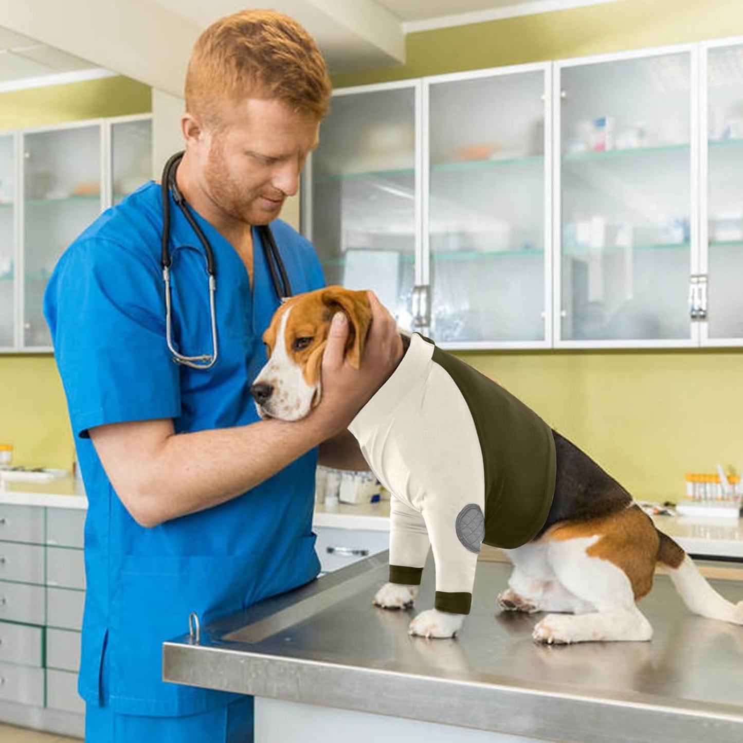 LeLePet Dog Recovery Suit for Front Legs, Dog Sleeve to Stop Licking, Elbow Protector for Leg Injuries Shoulder Wounds After Surgery Male Female,Zippered Long-Sleeved Shirt Cone Alternative(S-3XL)