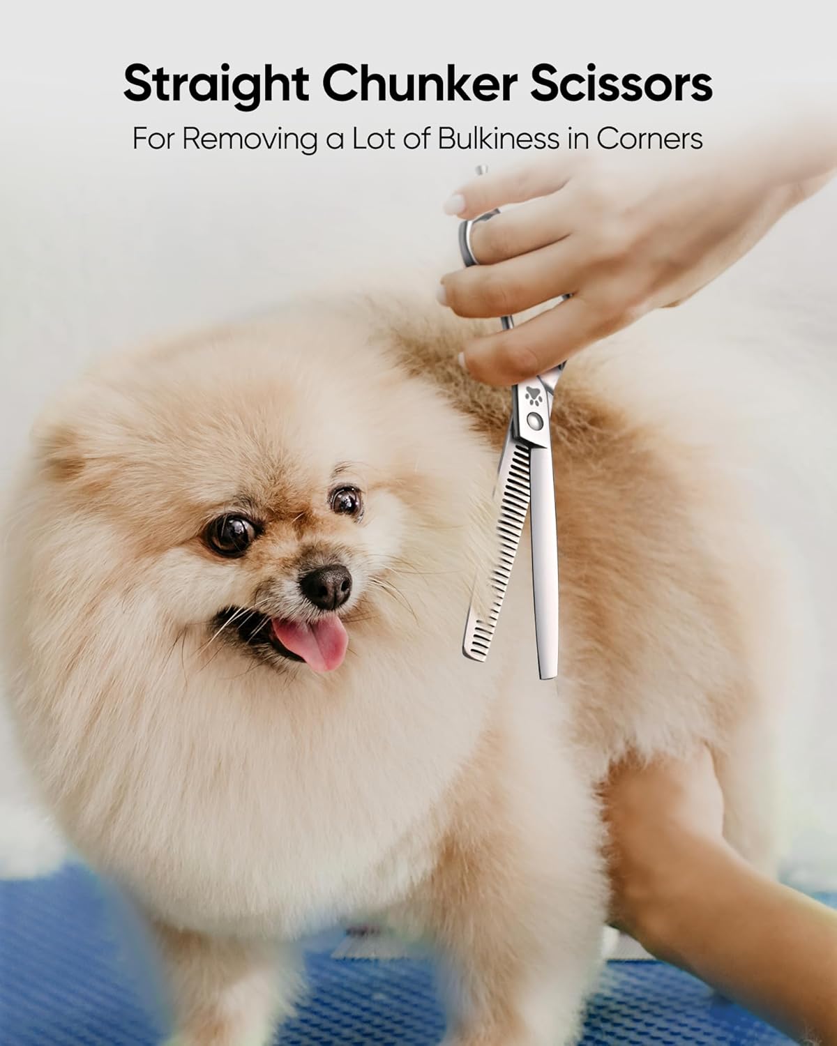 ULG Professional Dog Grooming Scissors 7.5” Straight Chunker Shear 65%-75% Thinning Rate 440C Japanese Stainless Steel Tension Adjustable Left & Right Handed Pet Grooming Shears