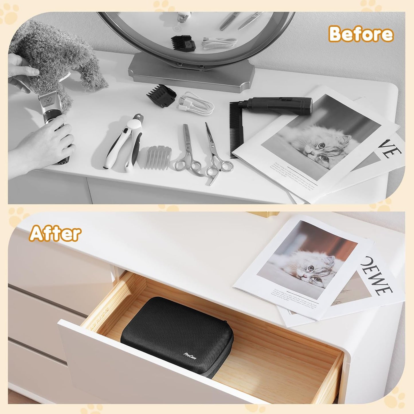 ProCase Hard Pet Grooming Tool Storage Case, Travel Organizer for Oneisall/Wahl Dog Clippers, Pet Shaver, Nail Trimmer and Accessories, Grooming Bag for Dog or Cat Grooming Kits Supplies -Black