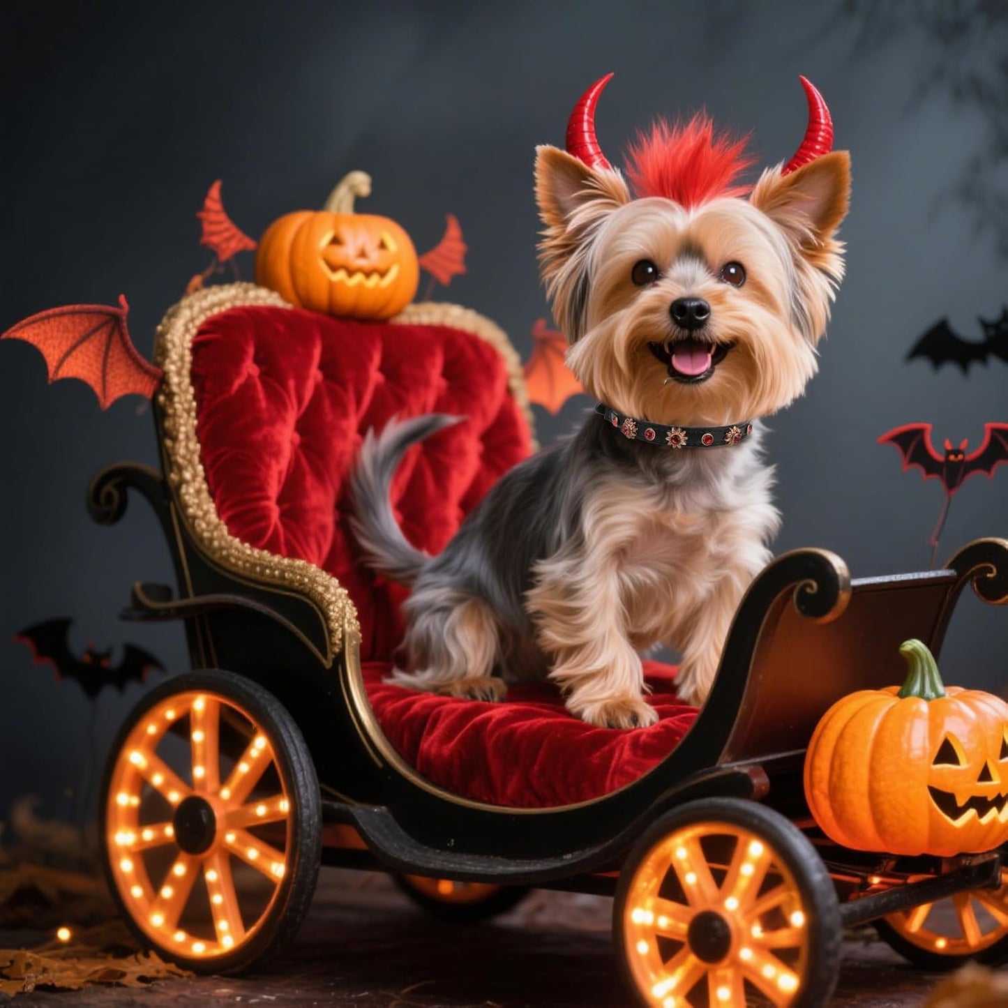 EXPAWLORER Halloween Leather Cat Collar - Adjustable Pet Collar with Rivet Spike for Girl Boy Cats, Punk Accessories with Bell & Durable D-Ring,Red Diamond Sunflower