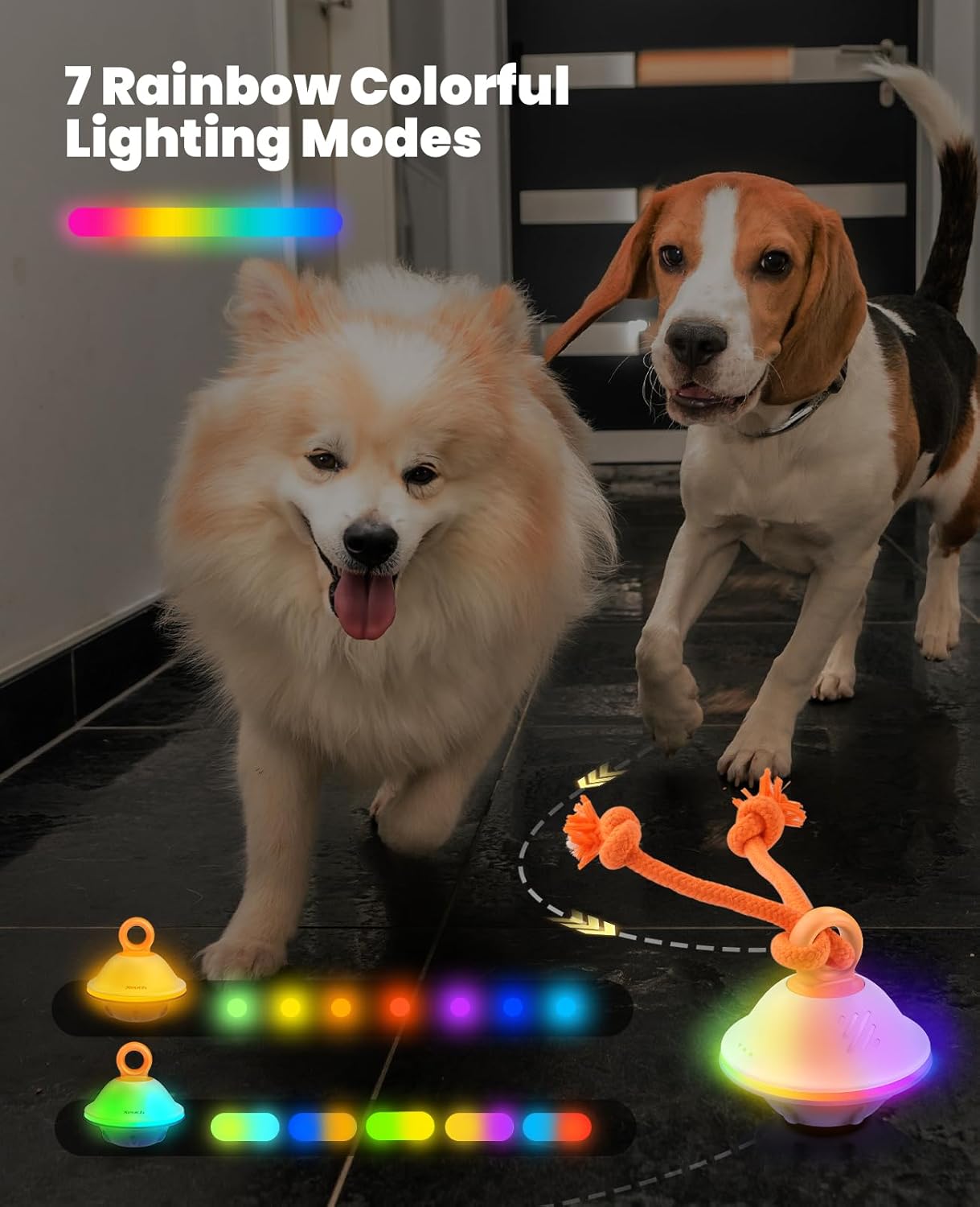 Smart Interactive Dog Toys, Automatic Moving and Rolling Dogs Ball with Rope, Motion-Activated Wicked Ball for Small Medium Dogs for Boredom, RGB Lights, Stimulating Sound, Voice Recording