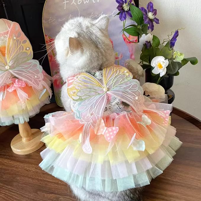 Cat/Small Dog Pretty Fairy Costume Clothing - Cute Dress Outfit for Spring Halloween Christmas Girl Party (L)