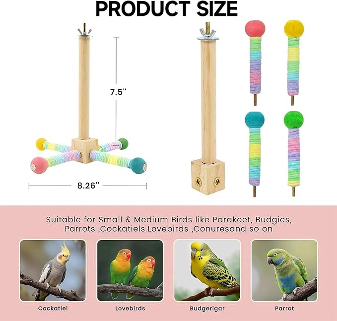 Bird Stand Perch Toy Parakeet Interactive Rotating Chew Toy Wooden Exercise Parrot Toys,Cockatiel Toys for Bird Cage Accessories for Small and Medium Parrots to Expend Energy