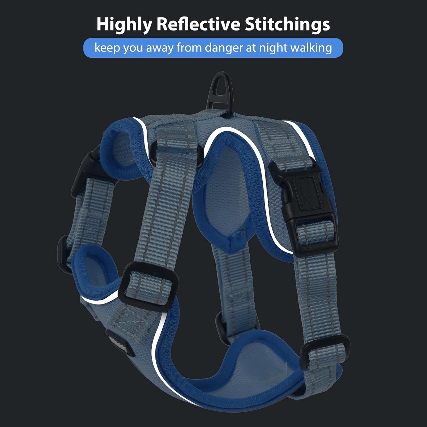 Rttochfy Cat Harness and Leash Set, Adjustable and Reflective Cat Vest, Escape Proof Kitten Harness, Easy to Put on with 3 Buckles for Cats Walking and Traveling (Blue, L)