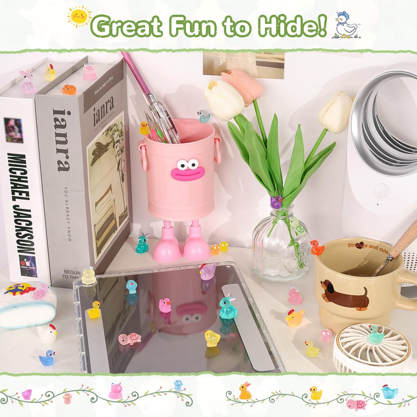 110PCS Mini Resin Animals Tiny Cute Figurines Glow in Dark, Miniature Figures to Hide, Little Animal Toys Small Accessories for Topper Desk Garden Dollhouse Landscape Aquarium Ornaments Crafts & Decor