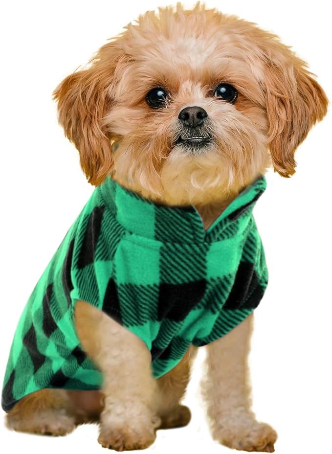 Kama Bridal Dog Spring Autumn Winter Coat Pullover Fleece Vest for Cats & Dogs - Thin Sweater, Green & Black Plaid (Green, M)