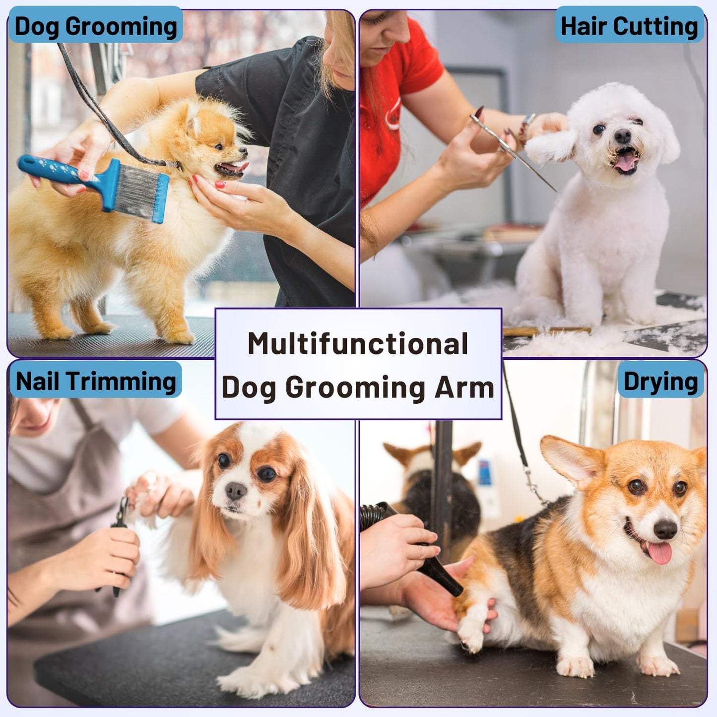 Foldable Dog Grooming Arm with Clamp & Pet Grooming Table Accessories - Adjustable Height 20"-35" with No-Sit Holder, Grooming Restraint for Small, Medium Dogs at Home or Salon