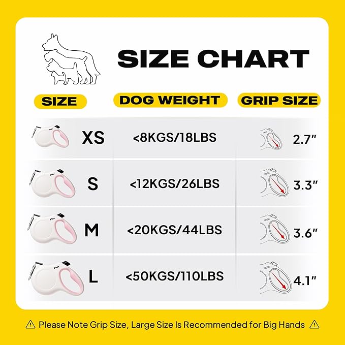 Fida Retractable Dog Leash, 16 ft Dog Walking Leash for Medium Dogs up to 44lbs, Tangle Free, White & Pink