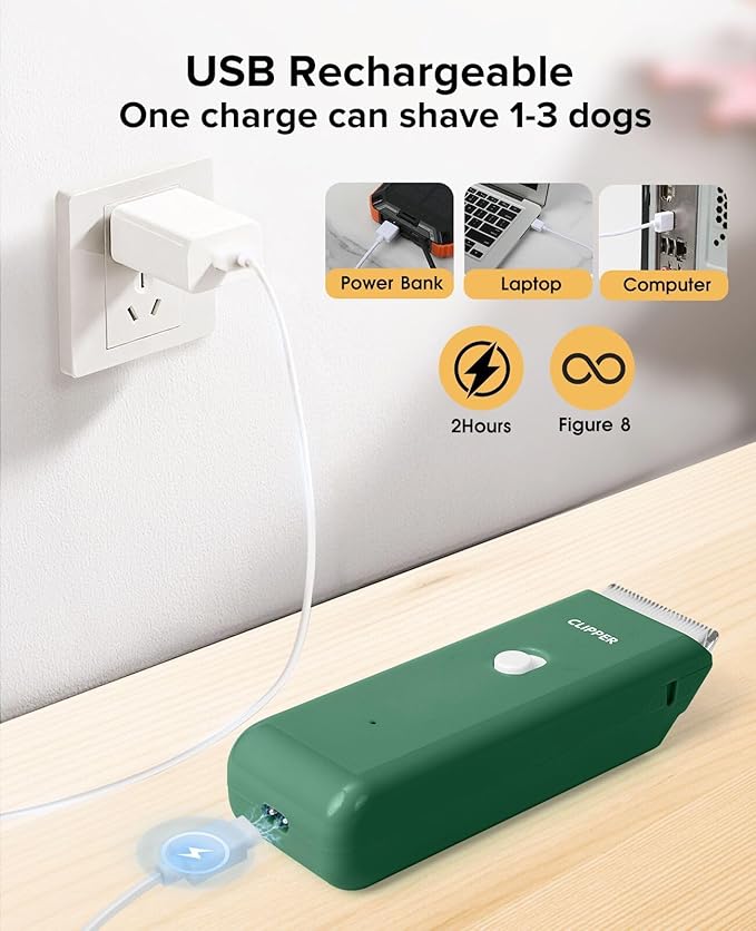 Dog Clipper for Matted & Long Hair,Quiet Pet Paw Hair Trimming Groomer,Handy Cordless Rechargeable Waterproof Shaver Kits for Cats,Small Dogs & Animals Green