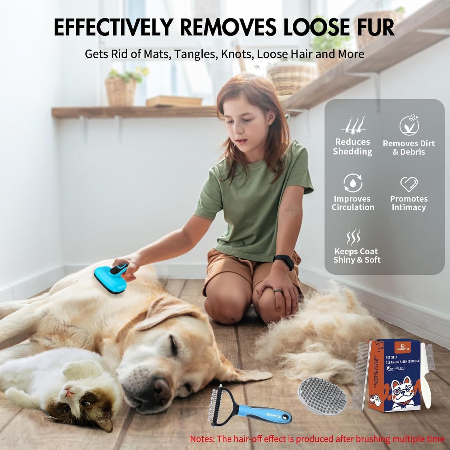 5 PCS Dog Grooming Brush Kit – Self Cleaning Slicker Brush for Shedding Short & Long Haired Dogs & Cats. Removes Loose Fur, Undercoat, Mats, Tangles. Suit for Small, Medium & Large Pets. Blue