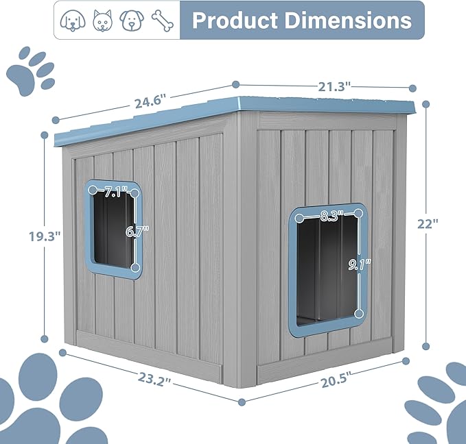 Outdoor Cat House, Cat Houses for Outdoor Indoor Cats, Clawsable Cat House Weatherproof, Feral Cat Shelter, Resin Insulated Material, Emergency Exit Easy to Clean and Install, Blue