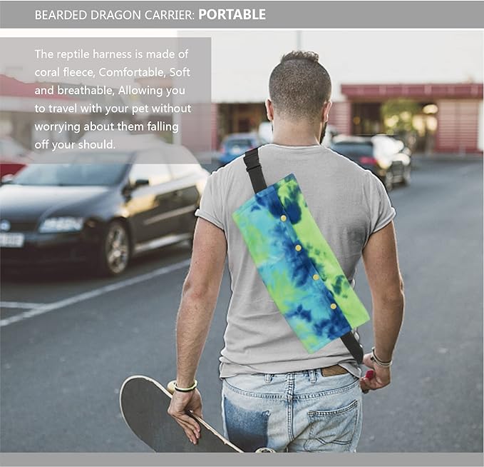 Bearded Dragon Leash and Harness Set, Beardie Carrier, Lizard Adjustable Harness with Leather Wings and Sling Bag, Reptile Small Pet Backpack Batwing Accessories (Blue)