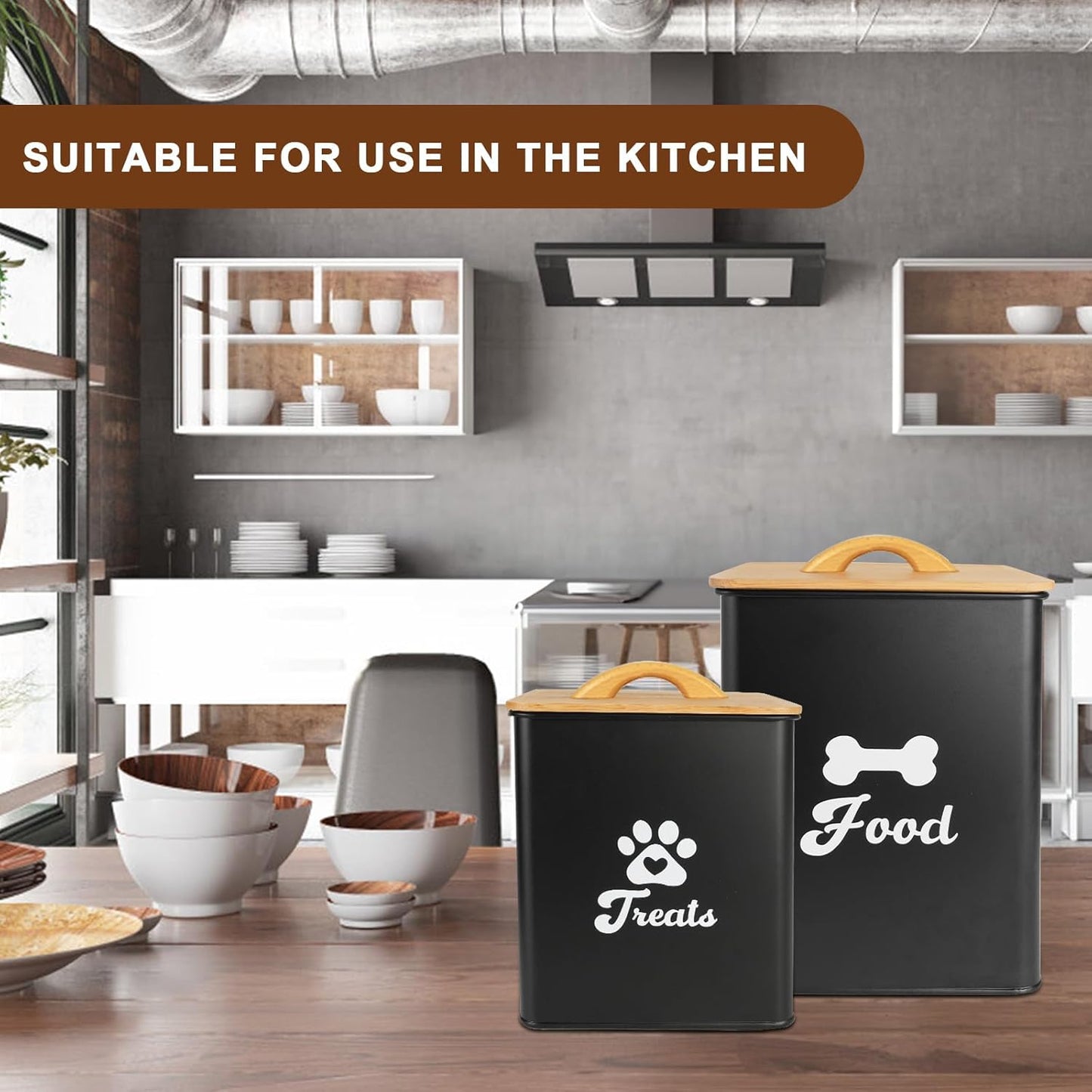 Dog Treat Container 2PCS, Dog Food Storage Container with Lids Airtight, Dog Treat Jars for Kitchen Counter-7+3Lbs, Small Dog Cookie Jar for Storage, Pet Treat Container (Upgraded) Black