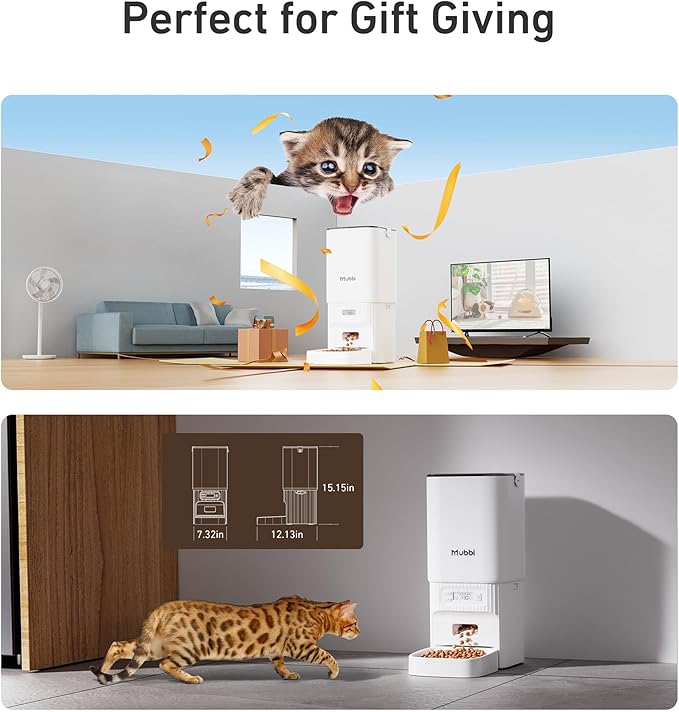 Automatic Cat Feeder, 7L/29 Cups Automatic Dog Feeder with Desiccant Bag, 1-6 Meals Ideal for 2-15mm Dry Food, Suitble for Multiple Pets, Dual Power Supply, Detachable Washable, White