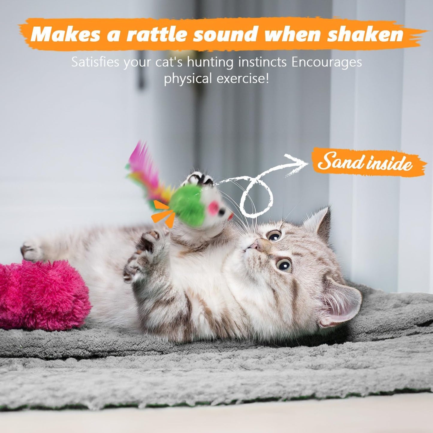 Cat Toys Pack, Interactive Cats Toys for Indoor Cat, Speedy Tail 2.0 Cat Toy, Teaser Feather Mouse Toy for Kittens (20PCS)