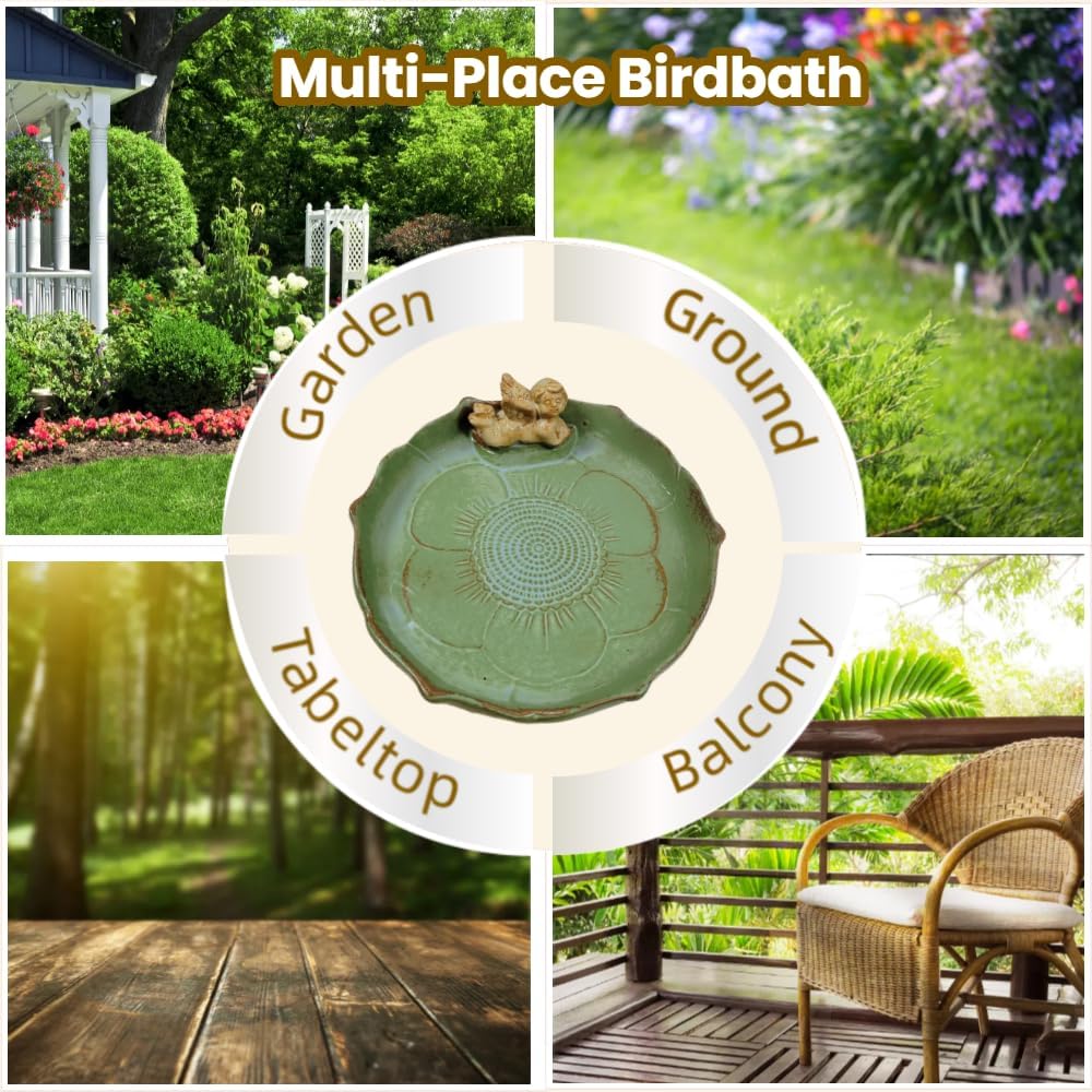 Ceramic Ground Bird Bath Bowl for Outside, BirdBath Bowl Only, Ground Bird Feeders and birdbath for Outdoors, Tabletop,Balcony and Garden
