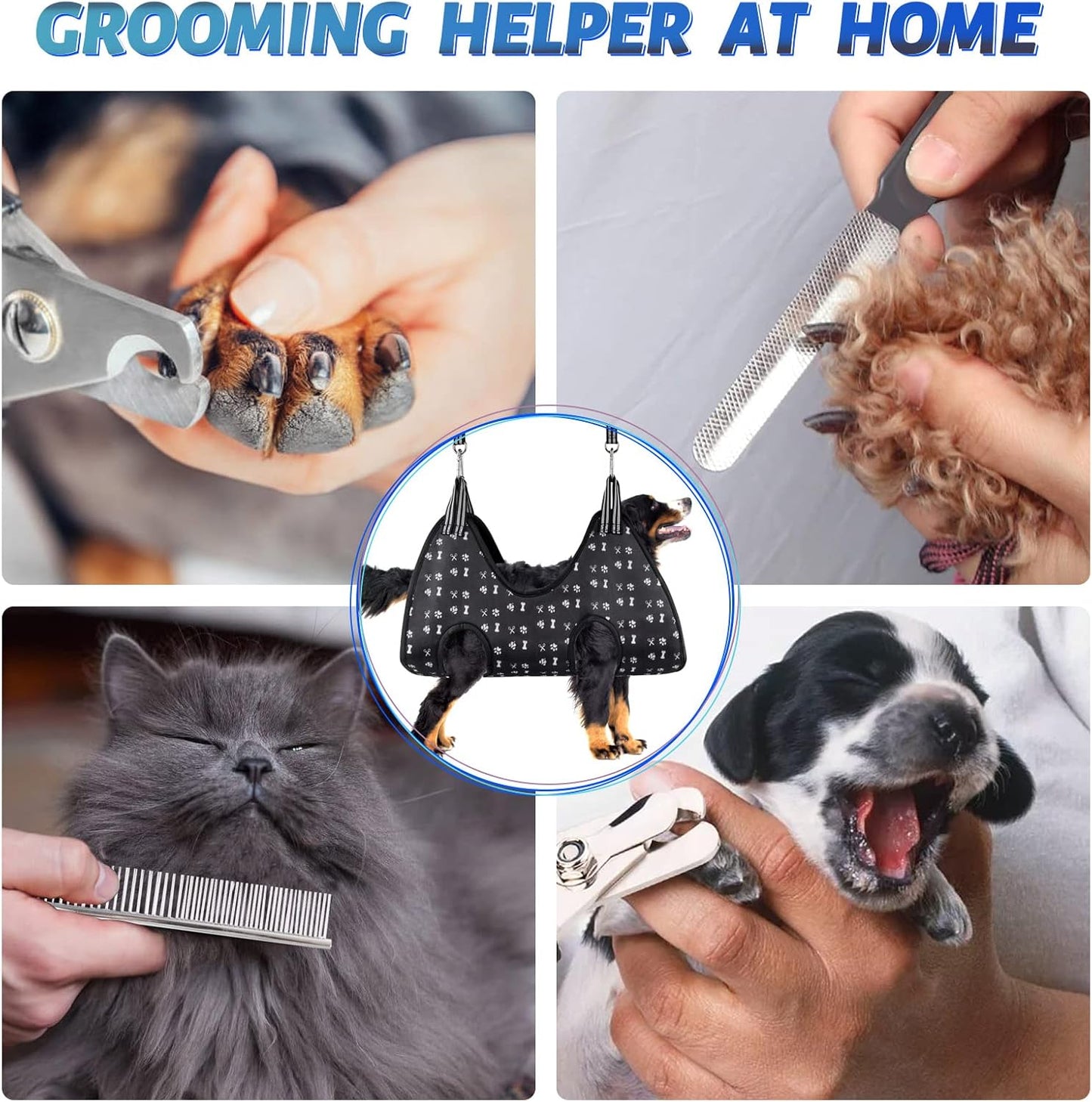 Pet Dog Grooming Hammock Harness for Nail Trimming (XXL 120lb), Dog Sling for Cutting Nail, Dog Hanging Holder Hanger for Clipping Nail with Nail Clippers, Nail File, Pet Comb