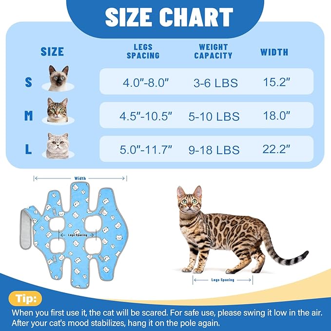 Supet Cat Grooming Hammock, Self-Adherent Cat Wrap for Cutting Nails, Anti-Escape Calming Wrap for Medicine, Nail Clipping, Teeth Brushing, Ear Cleaning