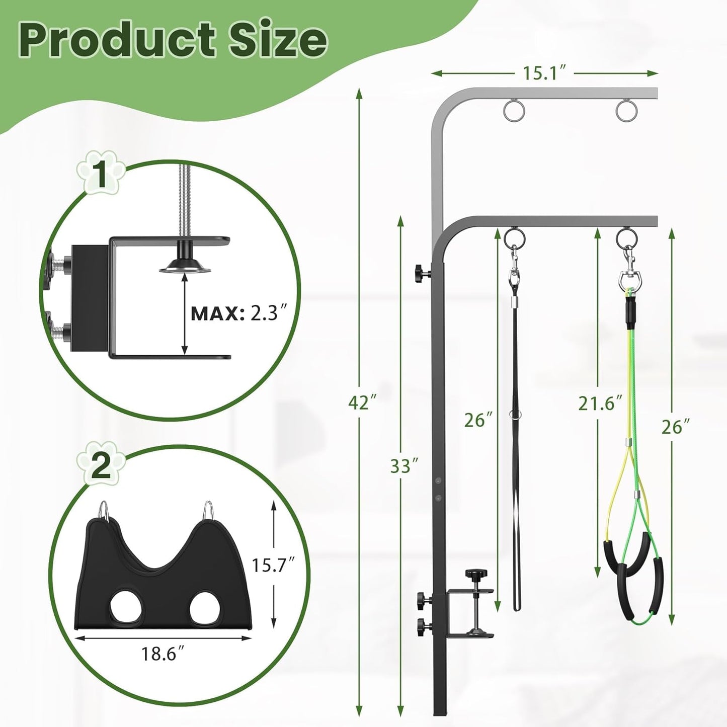Adjustable Dog Grooming Arm with Clamps: 42" Height-Adjustable Pet Grooming Stand with Hammock and No-Sit Haunch Holders, Ideal for Home Grooming, Trimming, and Nail Clipping (Table Not Included)