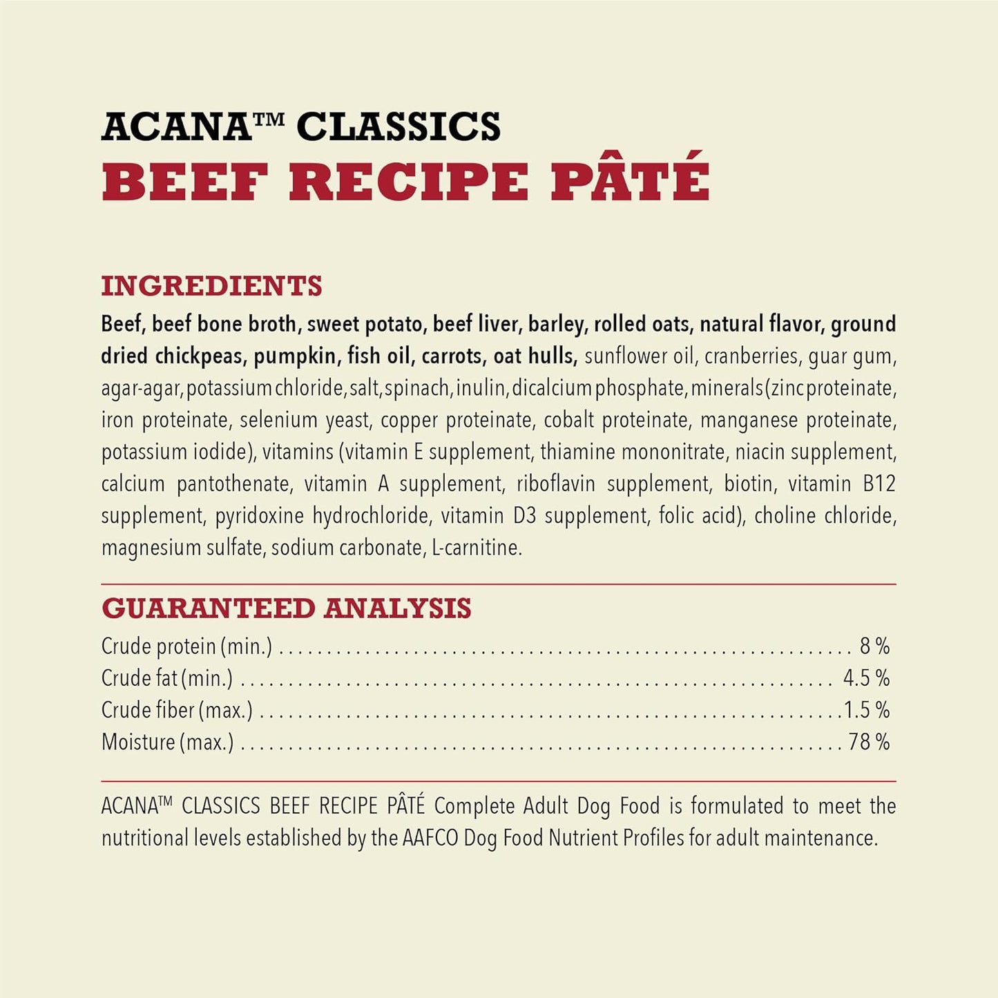 ACANA Classics Pate Wet Dog Food Beef Recipe 12.5oz Cans (12 Count)