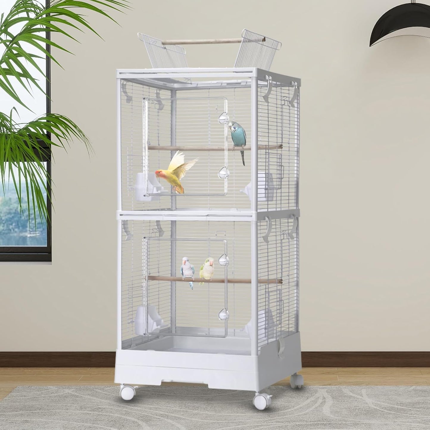 GarveeHome Small Bird Cage with Wheels, 40 Inch Parakeet Cage with Top Stand, 3 in 1 Bird Carrier for Parakeets, Canaries, Lovebirds, Small Quaker, Cockatiels, Budgie, Green Cheek,Conure
