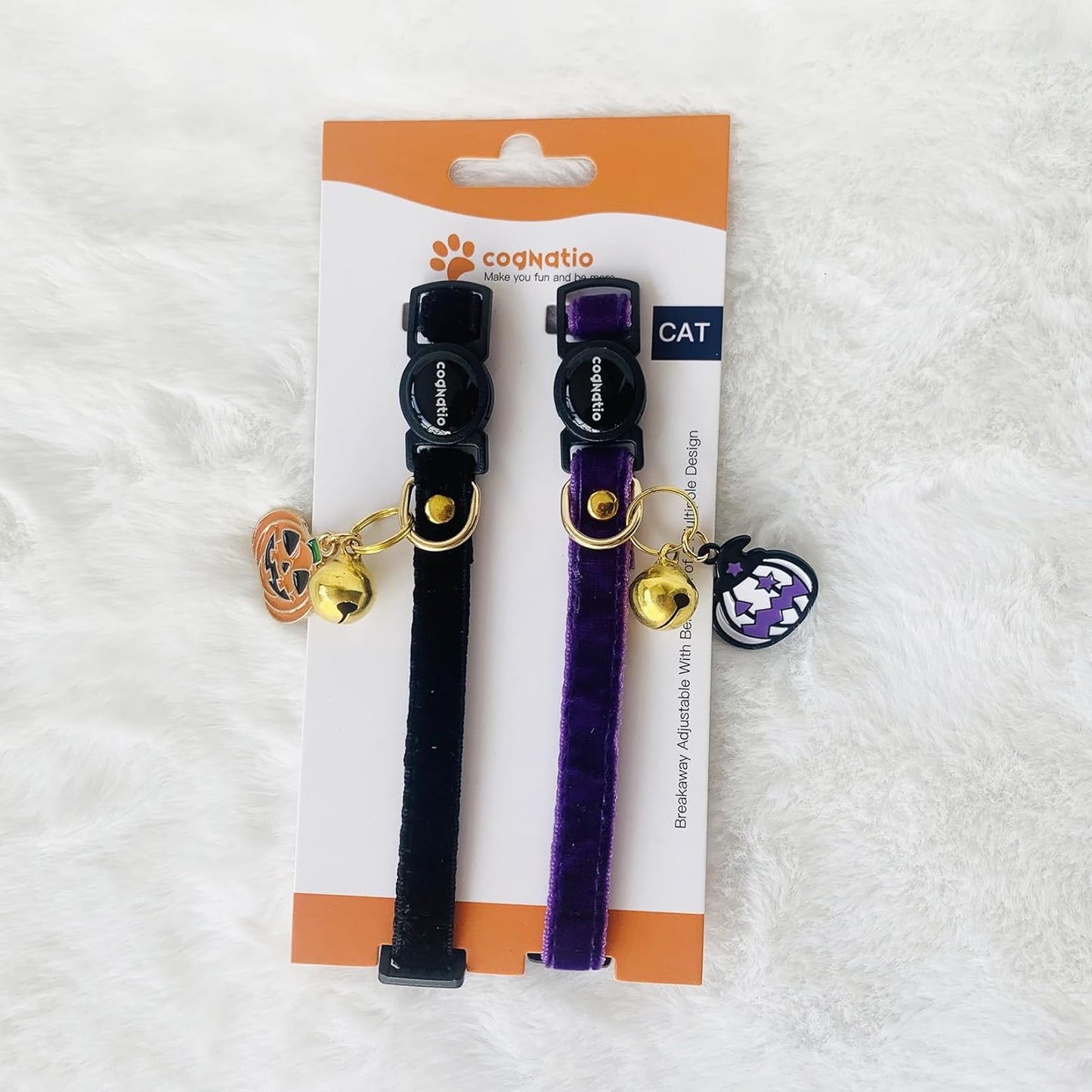 Safety Quick Release Cat Collars,Double Velvet with Bell Available in a Range Colors,Perfect for Your Kitty, Adjustable 20-30 cm (20-30cm, Halloween Set 2)
