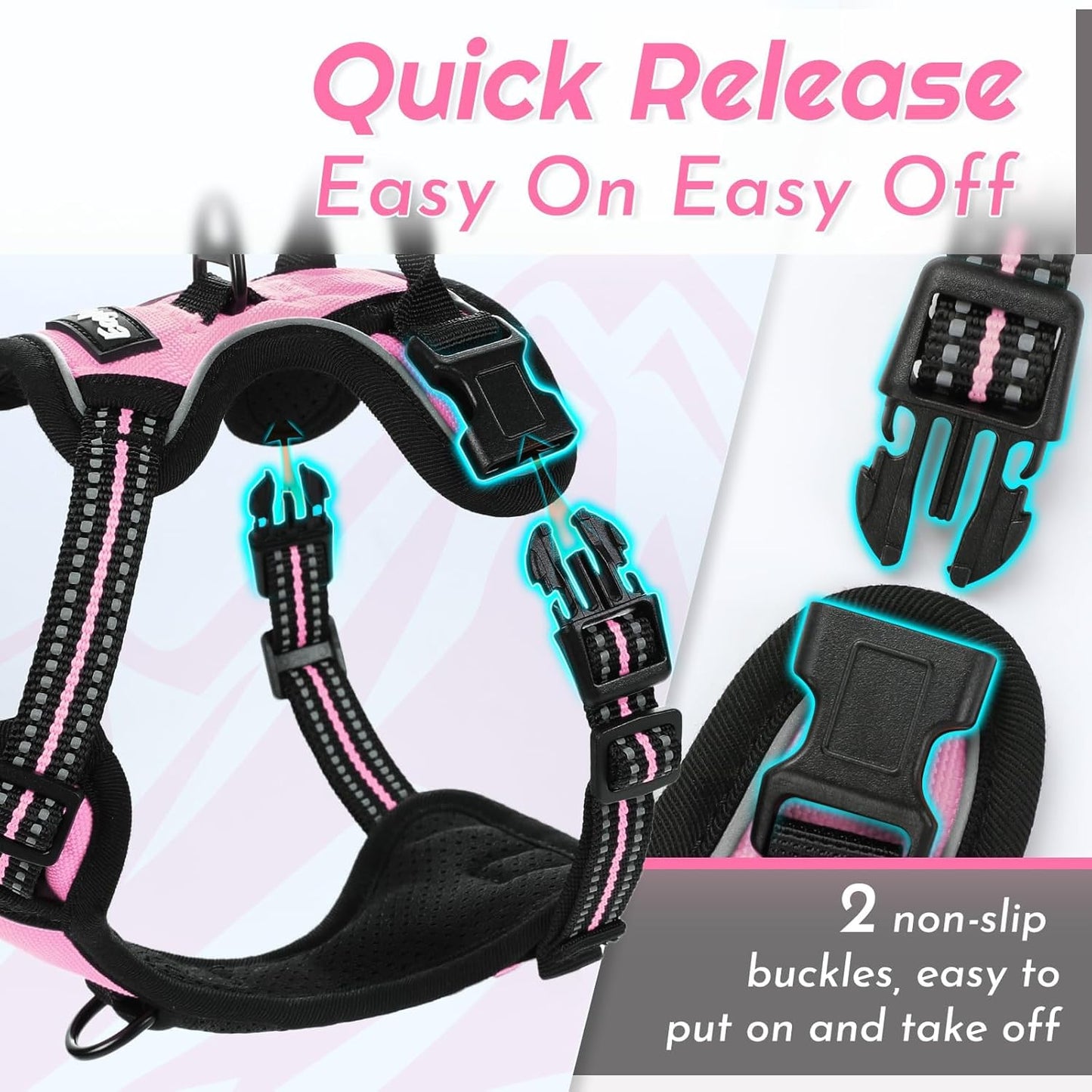 Eagloo Small Dog Harness No Pull, Service Vest with Reflective Strips and Control Handle, Adjustable and Comfortable for Easy Walking, No Choke Pet Harness with 2 Metal Rings, Pink, XS