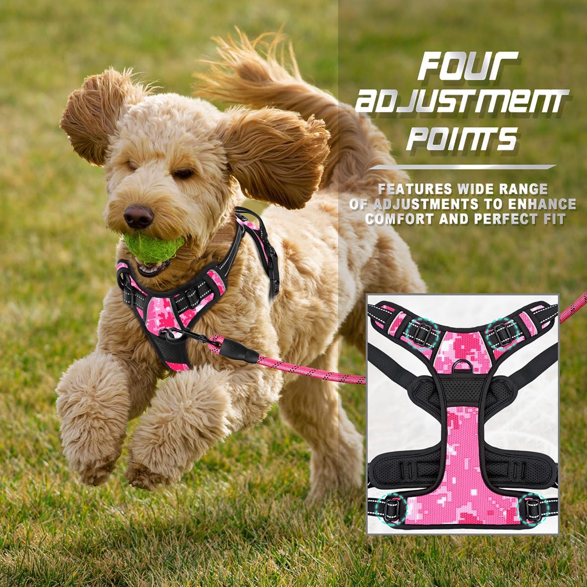BARKBAY No Pull Dog Harness Front Clip Heavy Duty Reflective Easy Control Handle for Large Dog Walking(Pink camo,XS)