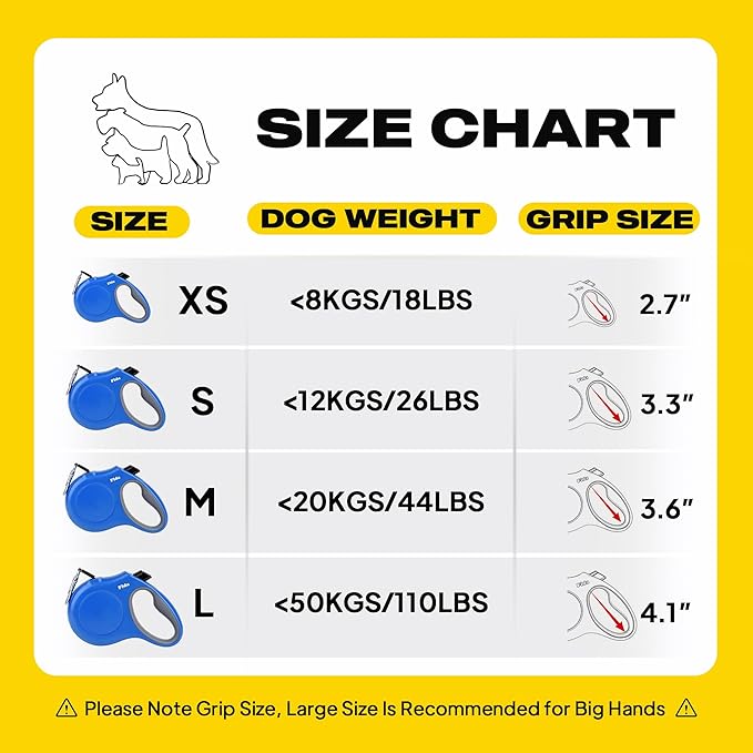 Fida Retractable Dog Leash, 16 ft Dog Walking Leash for Small Dogs up to 26lbs, Soft Grip, Tangle Free, Blue