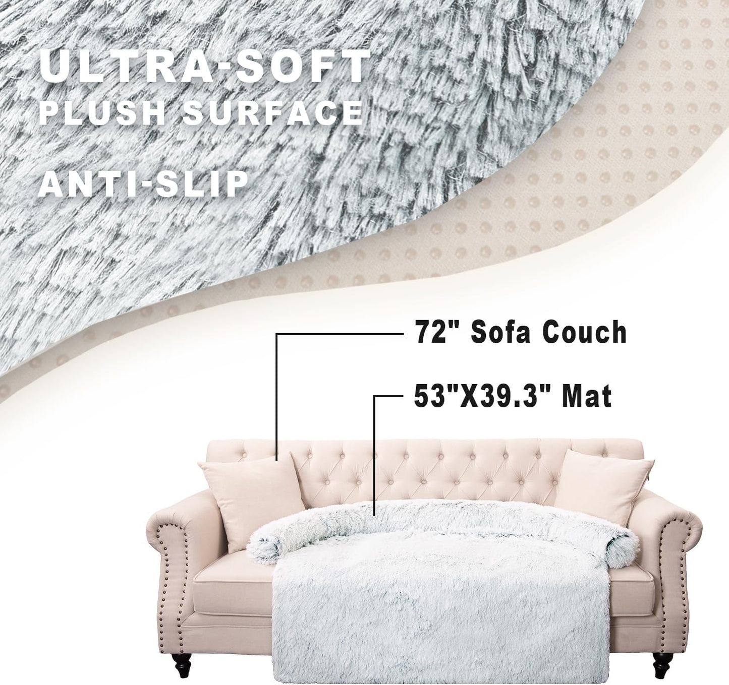 Calming Dogs/Cats Bed Mats, Dog Pad Washable Removable Couch Cover, Plush Long Fur Mat for Pets, Waterproof Lining, Perfect for Small, Medium and Large Dogs and Cats (Gradient Gray, 53"x39")