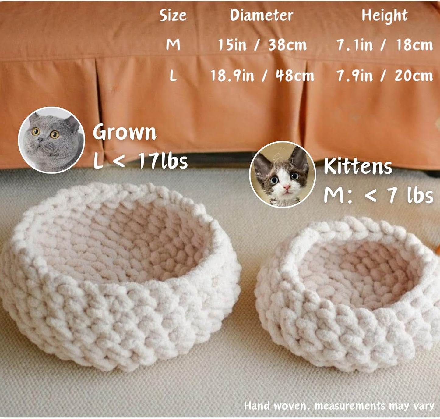 Cat Nest Bed – Premium Handwoven Washable Extra Soft Round Cave House for Indoor Kitten & Kitty, Small & Large (LGreen,Medium)