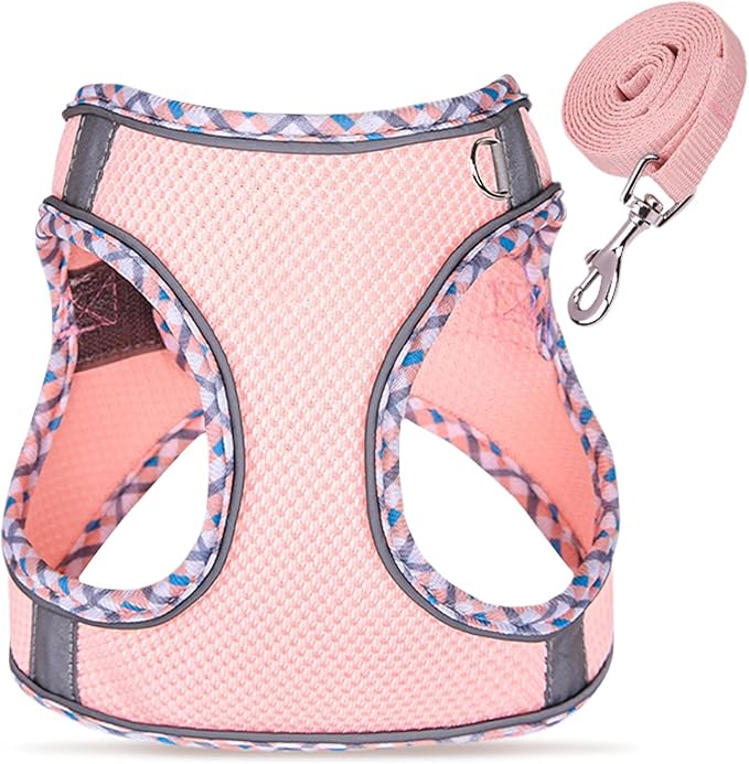 Jestrem Cat Harness and Leash Set - Breathable Mesh Vest with Reflective Strips, Escape-Proof Harness with No-Choke Design Secure Lock Buckles for Kittens or Puppies, XXS Pink(Fits 1-4 lbs Kittens)