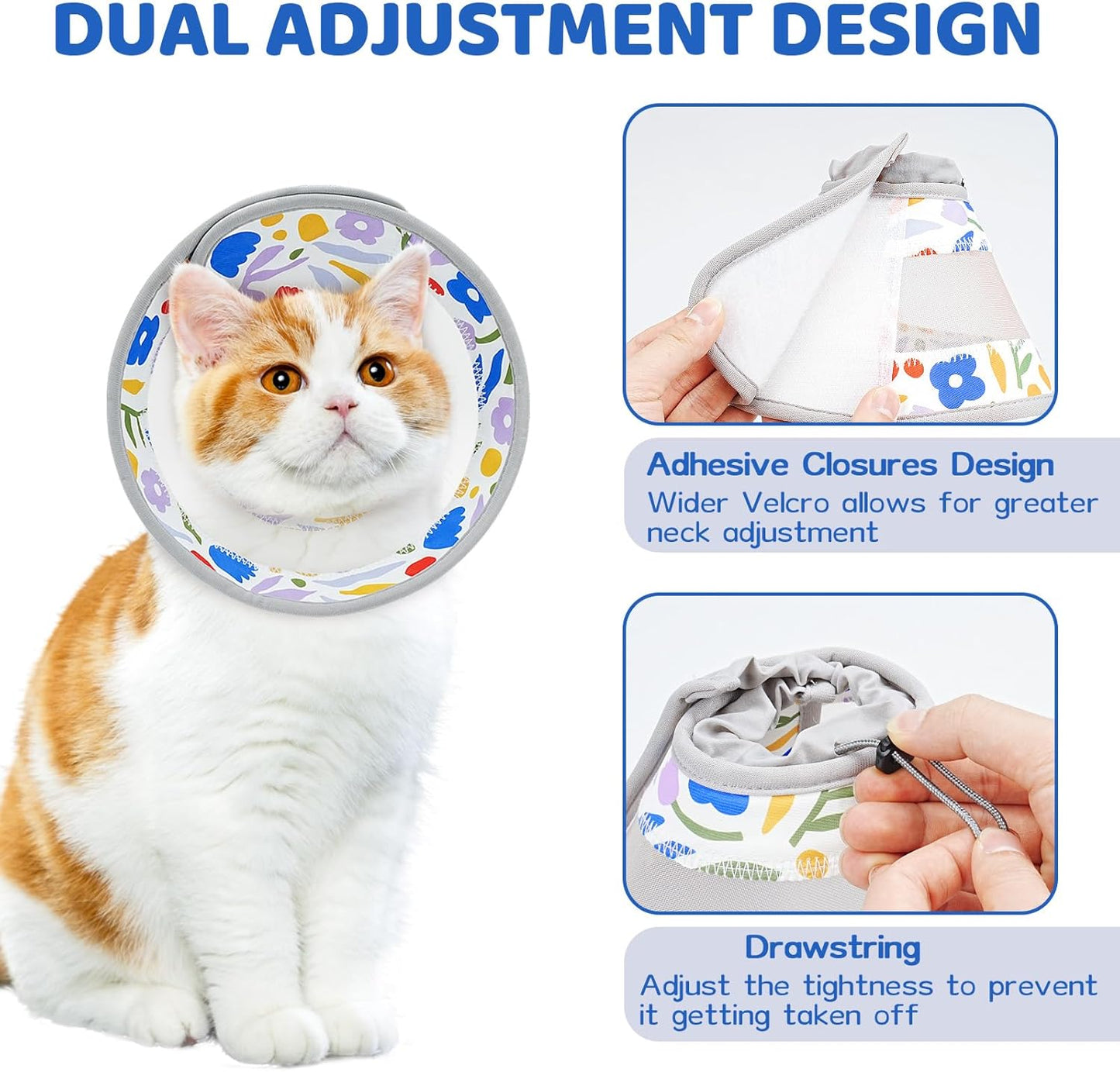 Breathable Air Mesh Cat Cone Collar Soft to Stop Licking, Adjustable, Foldable Lightweight Kitten Cones After Surgery Recovery for Cats & Kittens (Flower,L)