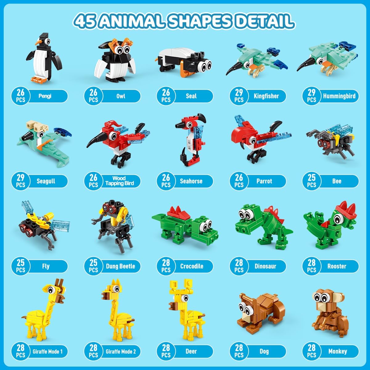 30 Packs Animal Party Favors for Kids, 810 PCS Mini Animal Building Block Toy Set for Goodie Bag Fillers Classroom Prizes Easter Birthday Children's Day for Boys Girls Student Ages 6+