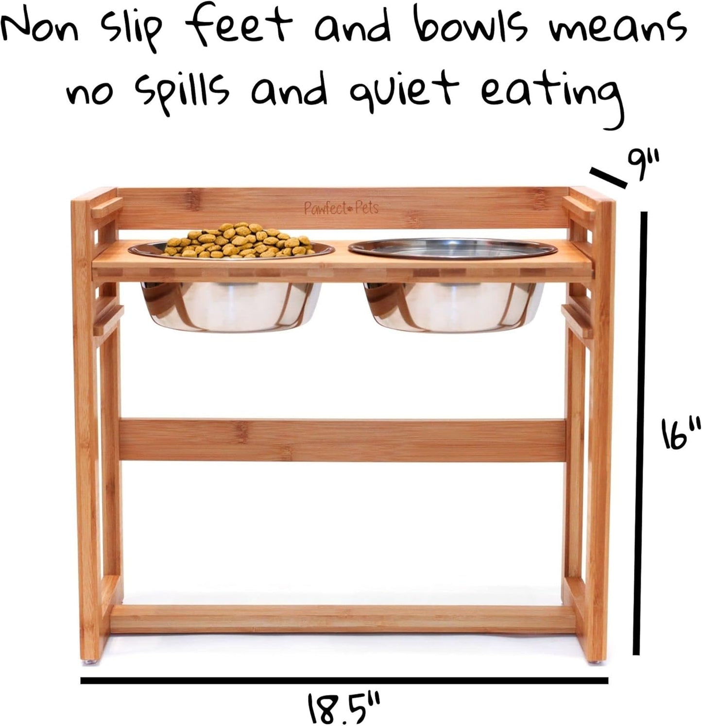 Adjustable Height Elevated Dog Bowls for Large Dogs- 12”, 14”, or 16” Tall with Four Stainless Steel Dog Bowls by Pawfect Pets