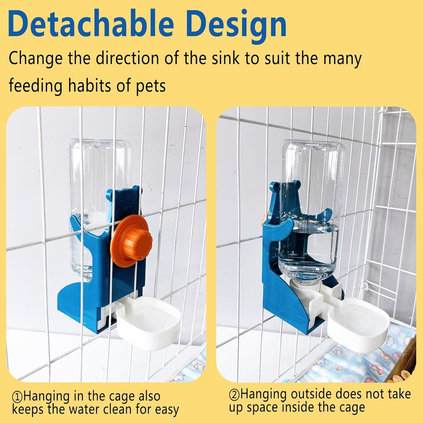 Hamiledyi Rabbit Hay Feeder 500ml Hanging Gravity Water Dispenser Guinea Pig Grass Rack Water Bottle Set for Bunny Ferret Chinchilla(Blue)
