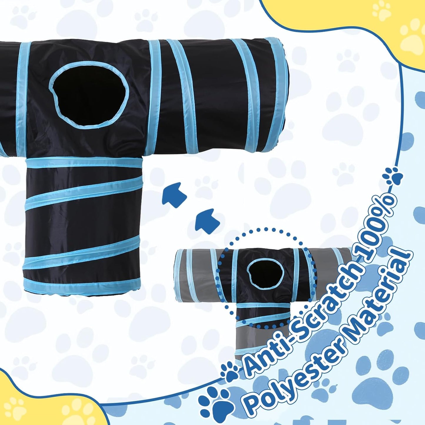 Pet Cat Tunnel, T-3 Way Tunnels for Indoor Cats, Collapsible Pet Tunnel for Kitten, Puppy, Rabbit, 25cm-Wide Tunnels, Durable & Breathable, with Peek Hole Toy Ball