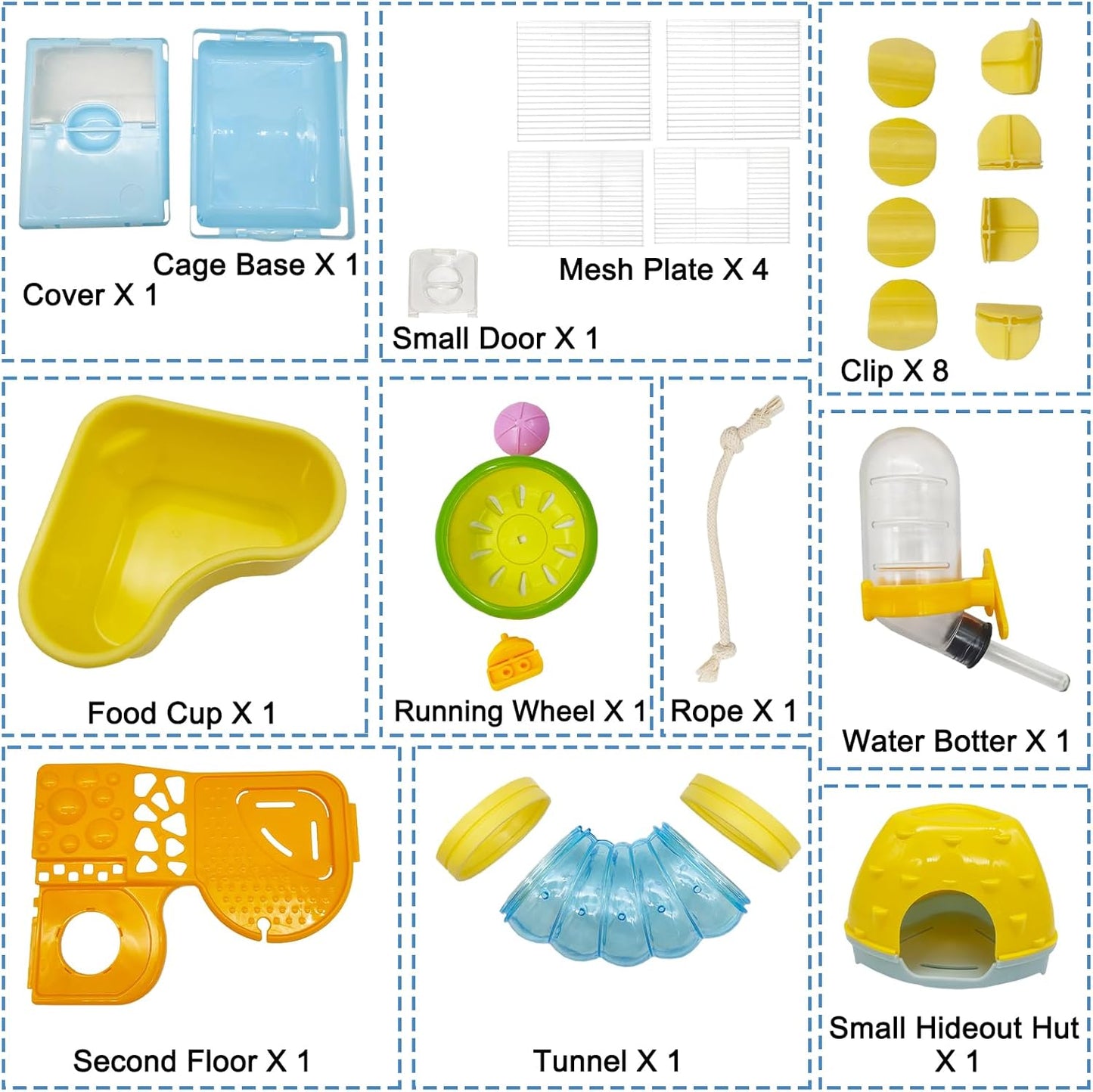 Hamiledyi Portable Hamster Cage 2 Layers Dwarf Hamster Habitat Small Animal Travel Cage with Exercise Wheel Hamster Enclosure Mouse Cage for Hamsters Mice Gerbils or Other Tiny Pets