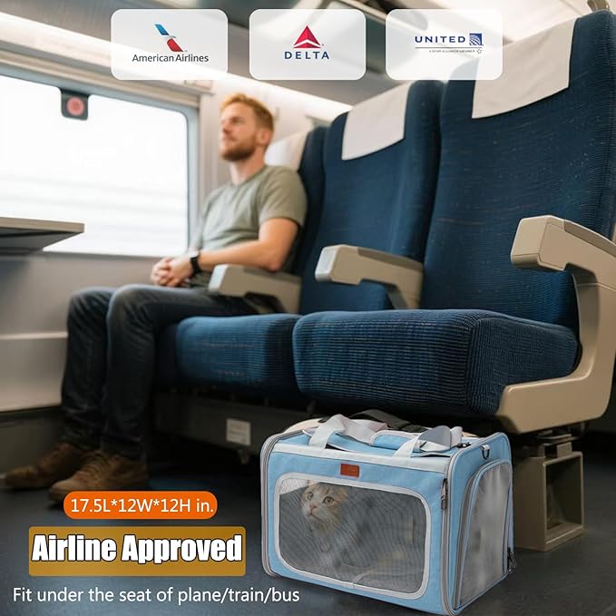 Small Dog Carriers Airline Approved,Blue Cats Travel Bag,Personality,Expandable,Ventilated,Sturdy Pets Carriers Rabbits Bunny Puppies Cage Small Animals Outdoor Carry Kennel