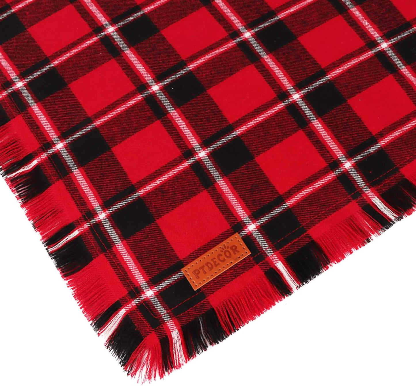 PTDECOR Christmas Dog Bandanas with Tassels Edges, 2 Pack Stylish Red Green Plaid Scarf Bibs, Premium Cotton Fabric, Reversible Triangle Christmas Bandanas for Medium Large Dogs Pets (Large)