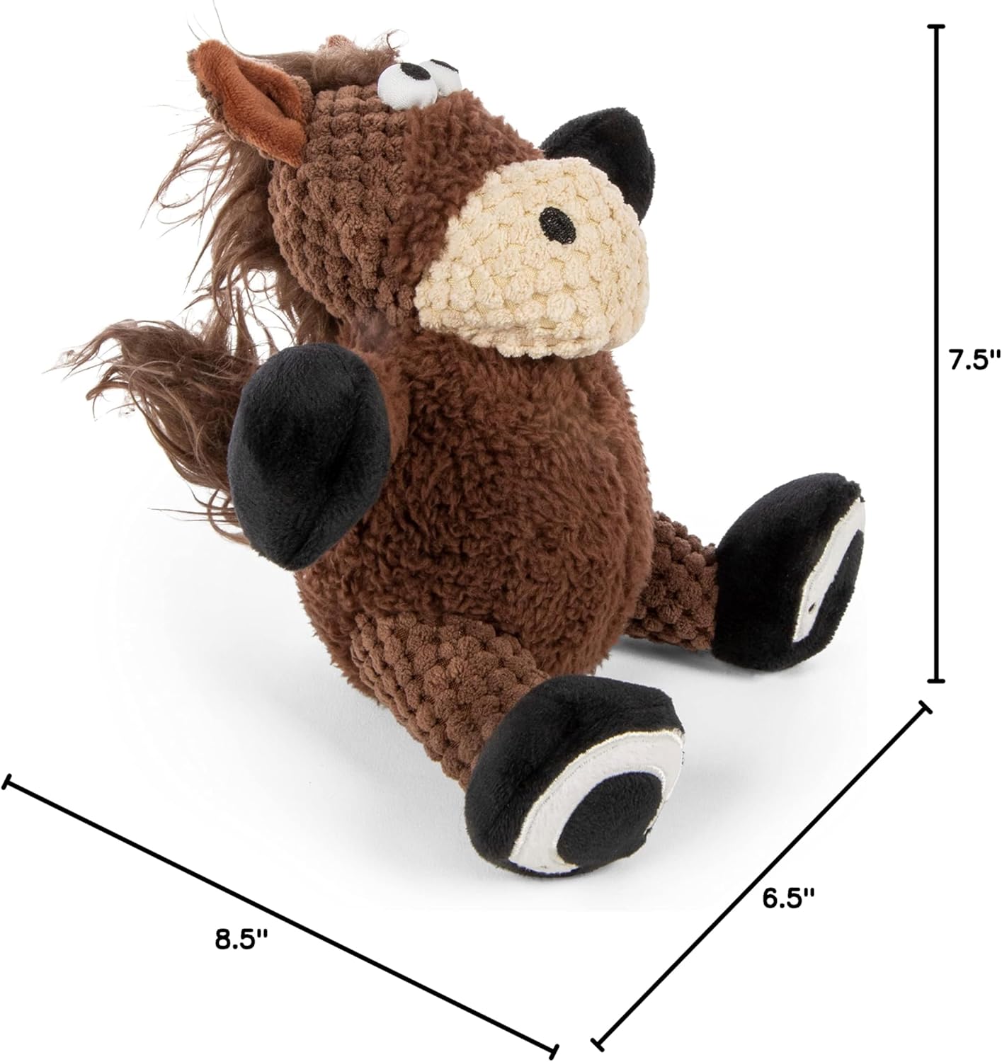 goDog Checkers Sitting Horse Squeaky Plush Dog Toy, Chew Guard Technology - Brown, Small