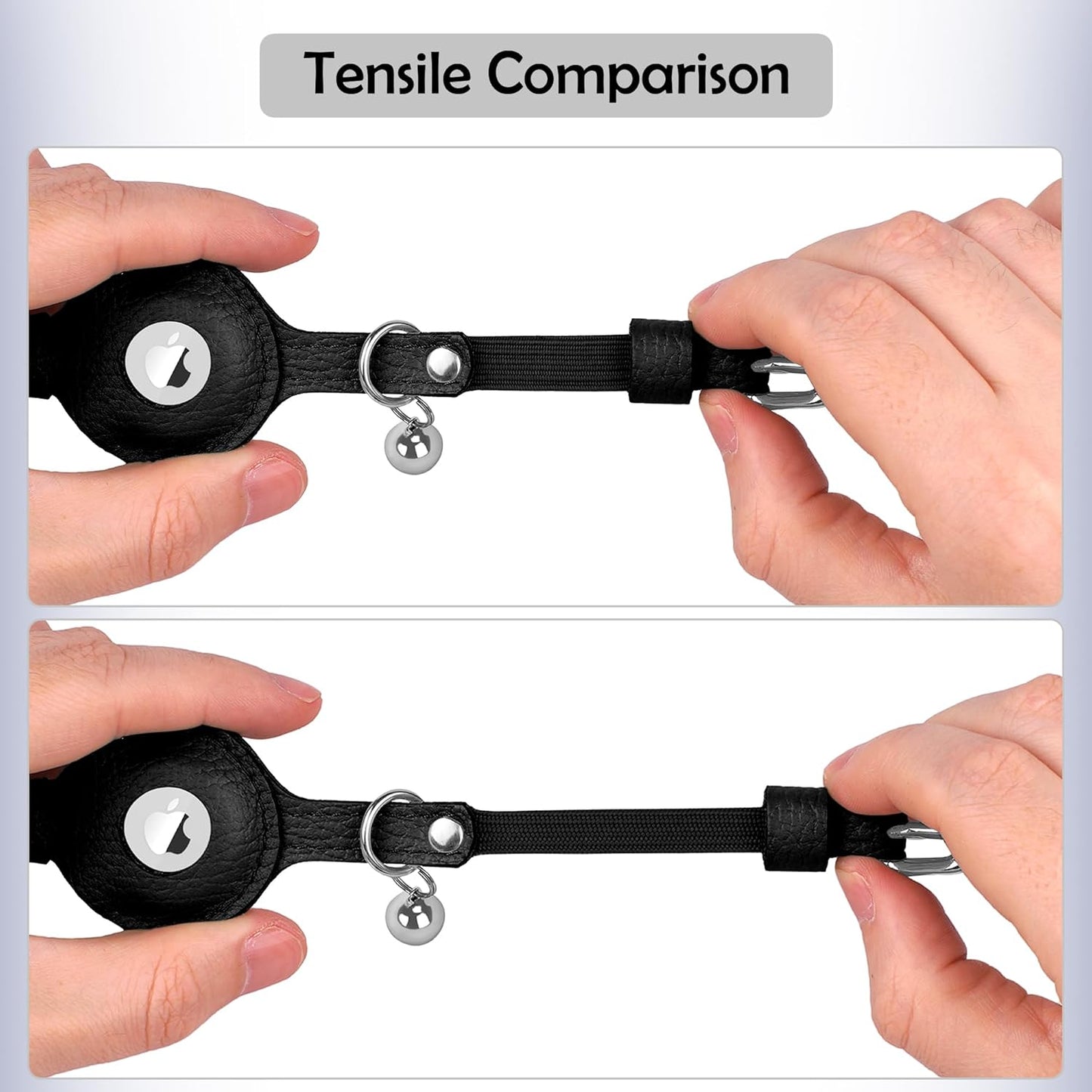 OOPSDOGGY Cat Collar for AirTag Holder, Leather Kitten Collars with Elastic Strap & Bell, Non Breakaway Adjustable Small Pet Collars for Indoor & Outdoor for Boy, Girl (Black)