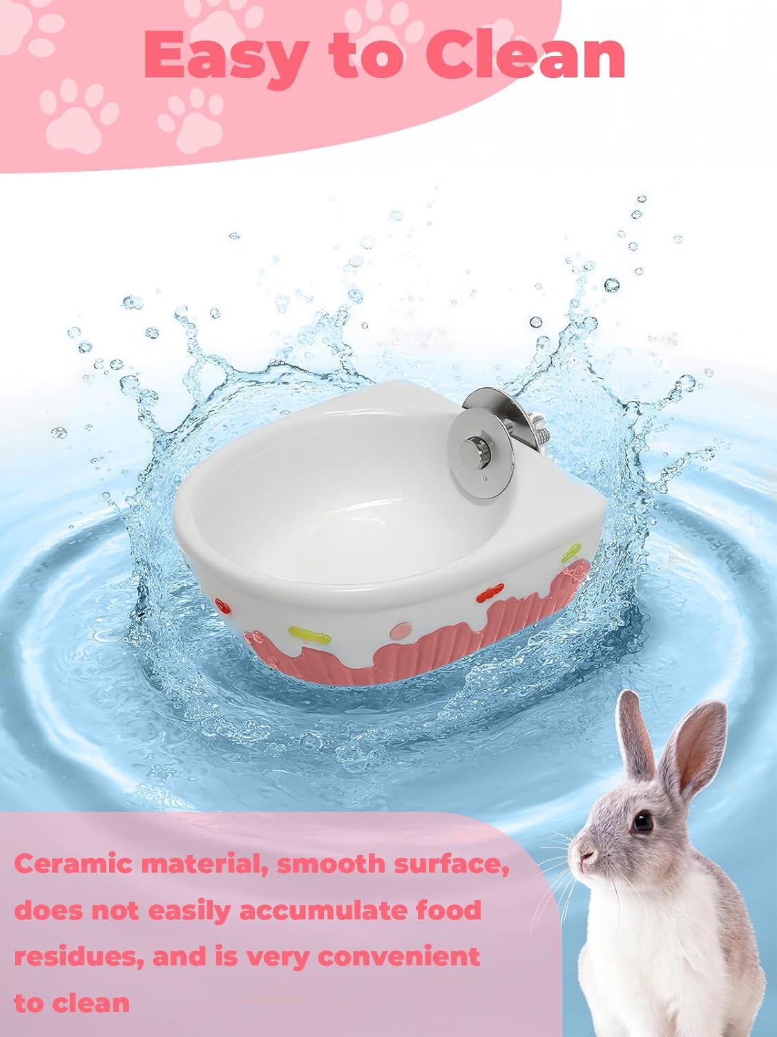 Chinchilla Food Bowl Ceramic Guinea Pig Cage Feeder Hanging Bunny Food Dish Small Animal Feeding Bowls for Syrian Hamster Ferret Gerbils (Pink)