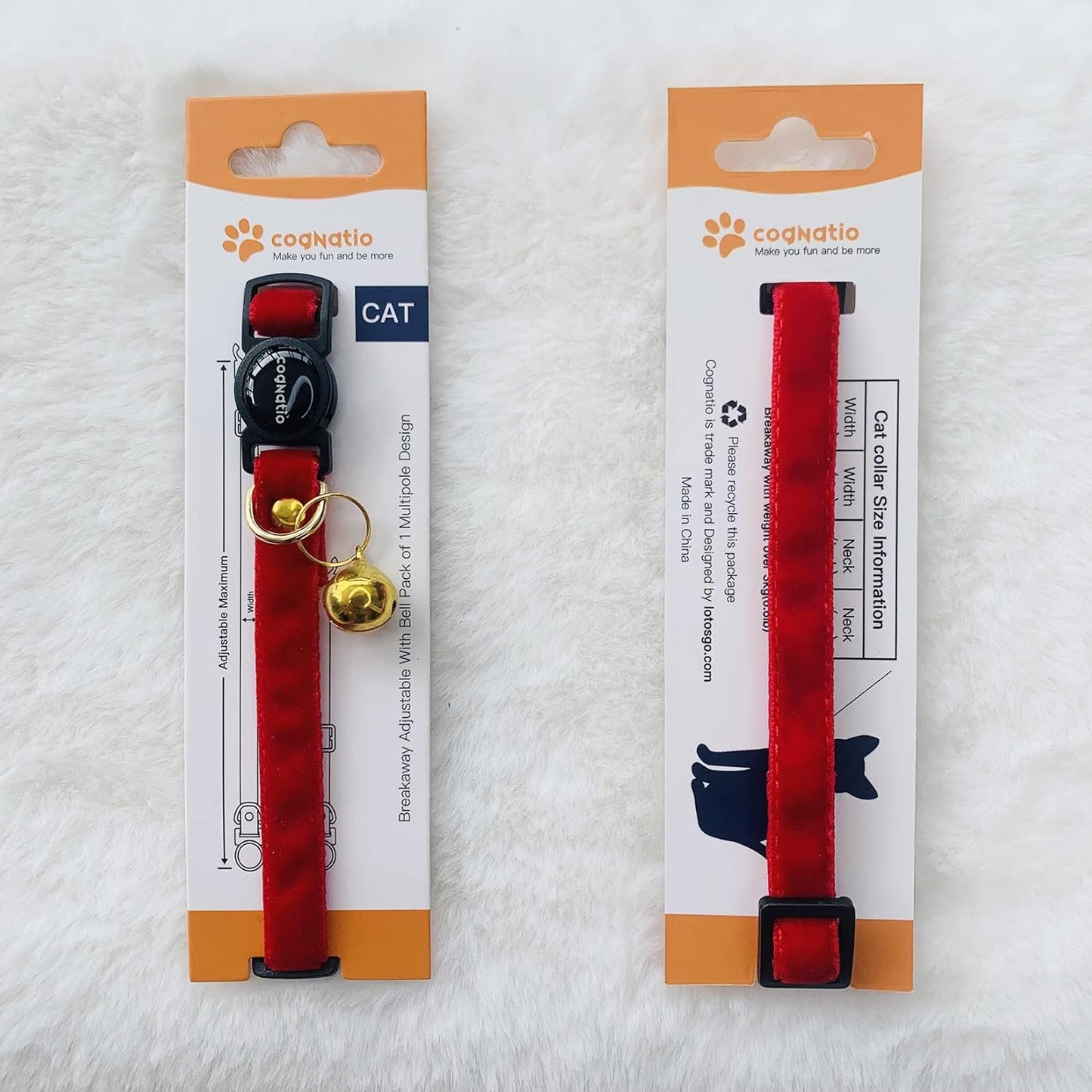 Safety Quick Release Cat Collars,Double Velvet with Bell Available in a Range Colors,Perfect for Your Kitty, Adjustable 20-30 cm